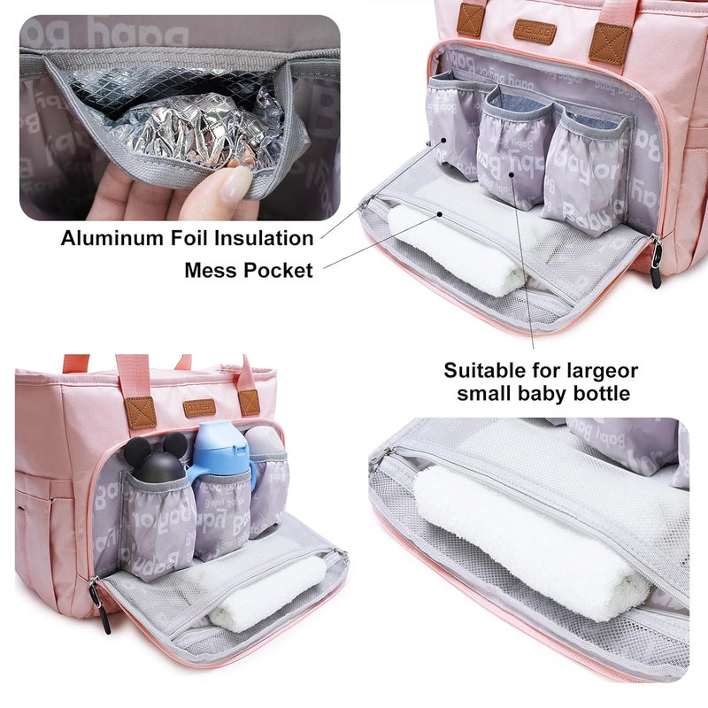 FHELAD Diaper Tote Bag for Women, Baby Bags with 15.6 Inch Laptop Compartment, Travel Diaper Bag with Insulated Pocket Ideal for Baby Registry (Pink) - Image 5
